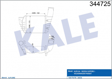 KALE VW Интеркулер Audi A4,Passat,Skoda SuperB I 2.5TDI 97- KALE OTO RADYATOR 344725