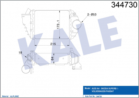 KALE VW Интеркулер Audi A4,Passat,Skoda SuperB I 2.5TDI 97- KALE OTO RADYATOR 344730