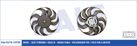 KALE VW Вентилятор радиатора Polo,Skoda Fabia I 1.2/1.9SDI KALE OTO RADYATOR 415700 (фото 1)