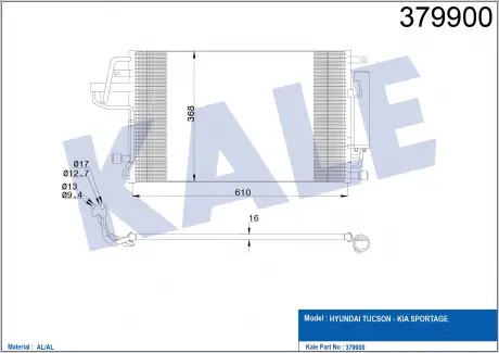 Радиатор кондиционера Hyundai Tucson, Kia Sportage KALE OTO RADYATOR 379900