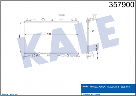 KALE HYUNDAI Радиатор охлаждения Accent II,III 1.4/1.6 05- KALE OTO RADYATOR 357900 (фото 1)