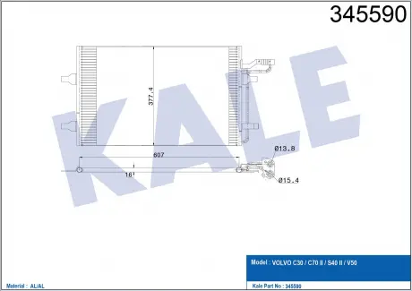 KALE VOLVO Радиатор кондиционера C30,C70 II,S40 II,V50 07- KALE OTO RADYATOR 345590