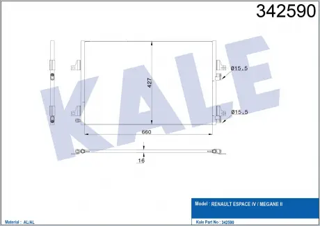 KALE RENAULT Радиатор кондиционера Espace IV,Laguna II 01- KALE OTO RADYATOR 342590