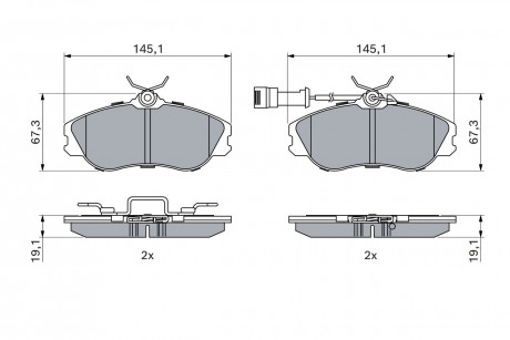 Тормозные колодки диск. передн.(с датч.) AUDI 80/100 BOSCH 0986461115 (фото 1)