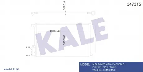 Радиатор кондиционера Fiat Doblo, Pratico, Opel Combo KALE OTO RADYATOR 347315