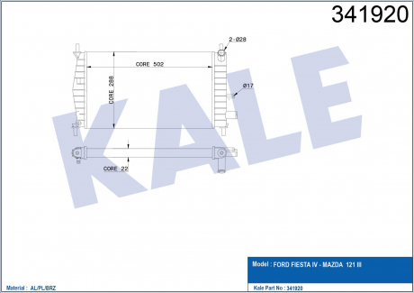 KALE MAZDA Радиатор охлаждения 121,Ford Fiesta IV 1.3 95- KALE OTO RADYATOR 341920