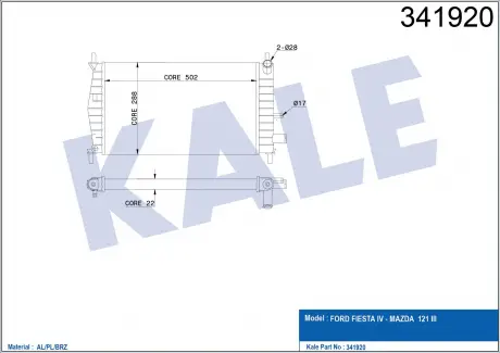 KALE MAZDA Радиатор охлаждения 121,Ford Fiesta IV 1.3 95- KALE OTO RADYATOR 341920