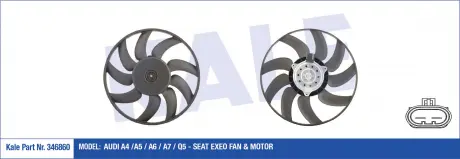 Вентилятор охолодження радіатора з кожухом Audi A4, A5, A6, A7, Q5 - Seat Exeo Fan & Motor KALE OTO RADYATOR 346860