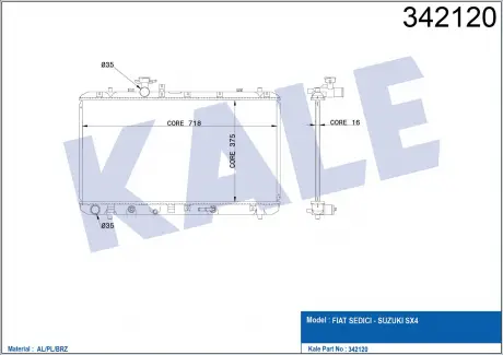 Радіатор охолодження Fiat Sedici, Suzuki Sx4 Radiator KALE OTO RADYATOR 342120