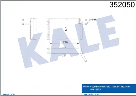 KALE VOLVO Радиатор отопления 740/760/780/940/960,S90 KALE OTO RADYATOR 352050
