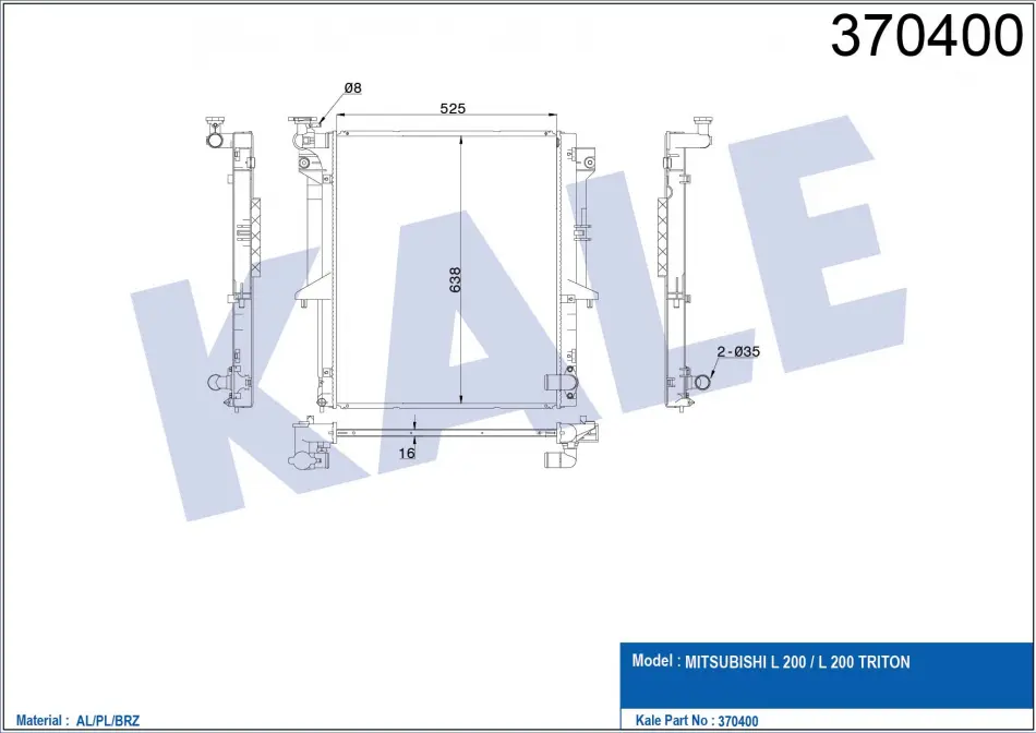 Радиатор охлаждения двигателя (паяный) Mitsubishi L200 (05-) 2.5Di-D KA KALE OTO RADYATOR 370400 (фото 1)