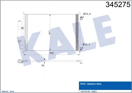 Радиатор кондиционера Nissan X-Trail Condenser KALE OTO RADYATOR 345275