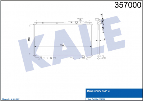 KALE HONDA Радиатор охлаждения Civic VII 1.4/1.7 01- KALE OTO RADYATOR 357000