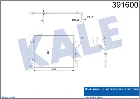 Радіатор кондиціонера Hyundai Elantra, i30/KIA Ceed (06-12) 1.6 CRDi, 2.0 CRDi KALE OTO RADYATOR 391600