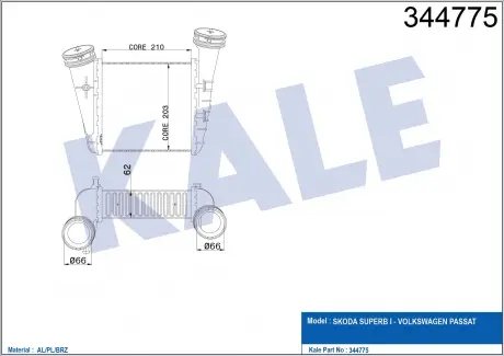 KALE VW Интеркулер Passat,Skoda SuperB I 2.5TDI 03- KALE OTO RADYATOR 344775