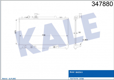 Радиатор охлаждения Mazda 6 KALE OTO RADYATOR 347880