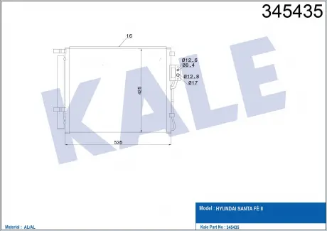 Радиатор кондиционера Hyundai Santa Fe II KALE OTO RADYATOR 345435