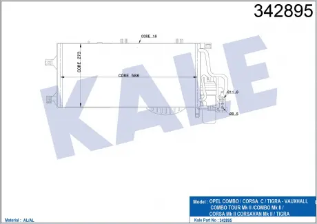 KALE OPEL Радиатор кондиционера Combo Tour,Corsa C KALE OTO RADYATOR 342895
