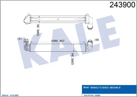 KALE RENAULT Интеркулер Fluence 1.5dCi/2.0 16V 10- KALE OTO RADYATOR 243900