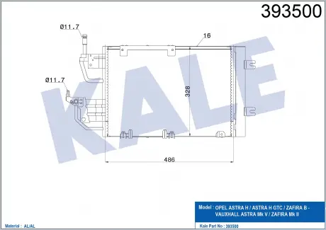 Радиатор кондиционера Opel Astra H, Astra H Gtc, Zafira B KALE OTO RADY KALE OTO RADYATOR 393500