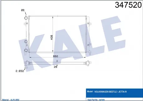 Радиатор охлаждения Volkswagen Beetle, Jetta Iv Radiator KALE OTO RADYA KALE OTO RADYATOR 347520