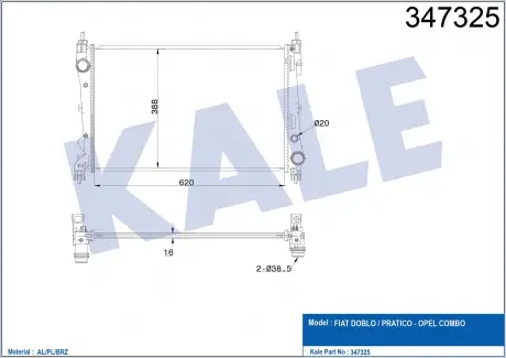 Радіатор охолодження Fiat Doblo, Pratico - Opel Combo Radiator KALE OTO RADYATOR 347325