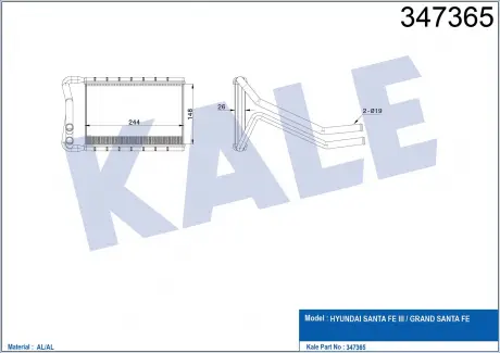 KALE HYUNDAI Радиатор отопления Santa Fe III 12- KALE OTO RADYATOR 347365