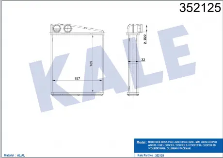 KALE MERCEDES Радиатор отопления W169/B245,Mini KALE OTO RADYATOR 352125