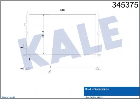 KALE FORD Радиатор кондиционера Mondeo III 00- KALE OTO RADYATOR 345375