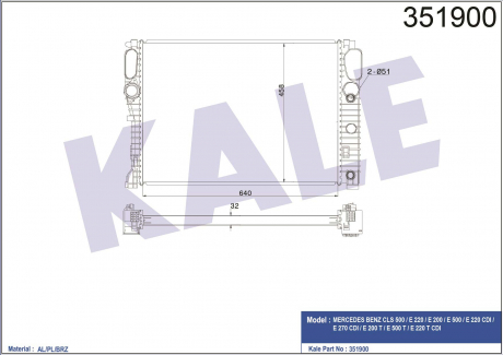 KALE DB Радиатор охлаждения W211 E200/500 02- KALE OTO RADYATOR 351900
