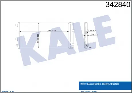 Радиатор кондиционера Dacia Duster, Renault Duster KALE OTO RADYATOR 342840