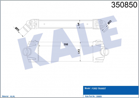 KALE FORD Интеркулер Transit 2.2/2.4TDCi 06- KALE OTO RADYATOR 350850