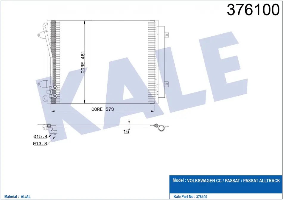Радиатор кондиционера Volkswagen CC, Passat, Passat Alltrack KALE OTO R KALE OTO RADYATOR 376100 (фото 1)