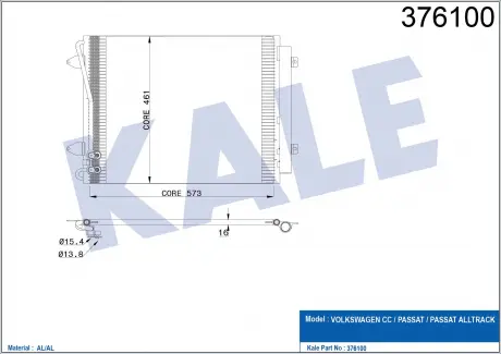 Радиатор кондиционера Volkswagen CC, Passat, Passat Alltrack KALE OTO R KALE OTO RADYATOR 376100