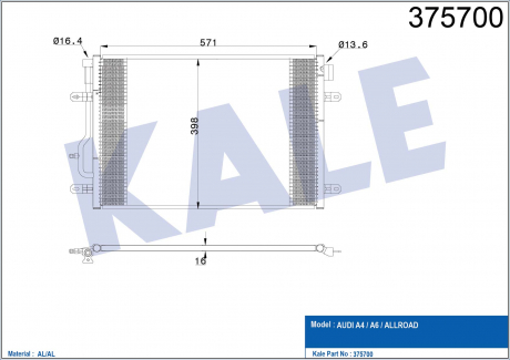 KALE VW Радиатор кондиционера Audi A4/6 00- KALE OTO RADYATOR 375700