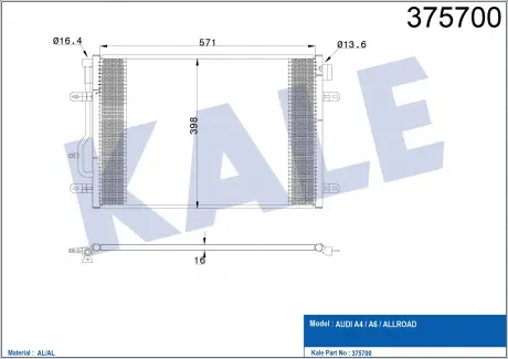 KALE VW Радиатор кондиционера Audi A4/6 00- KALE OTO RADYATOR 375700