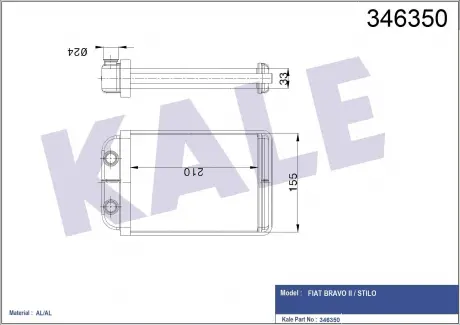 KALE FIAT Радиатор отопления Bravo II,Stilo KALE OTO RADYATOR 346350