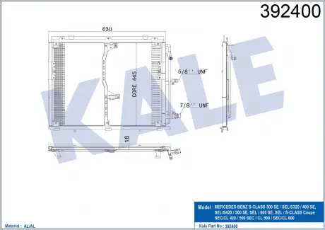 KALE DB Радиатор кондиционера S-Class W140 KALE OTO RADYATOR 392400