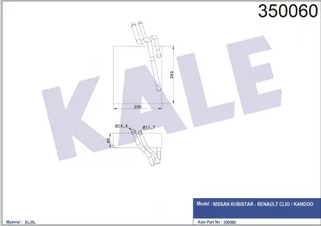 KALE RENAULT Испаритель Clio II,Kangoo 98- KALE OTO RADYATOR 350060
