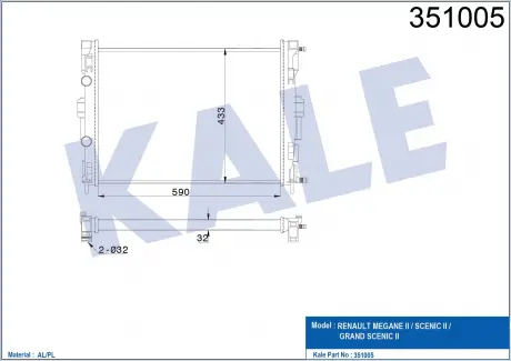 Радиатор охлаждения Renault Megane II, Scenic II, Grand Scenic II KALE OTO RADYATOR 351005