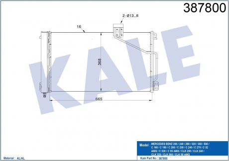 KALE DB Радиатор кондиционера W203 00- KALE OTO RADYATOR 387800