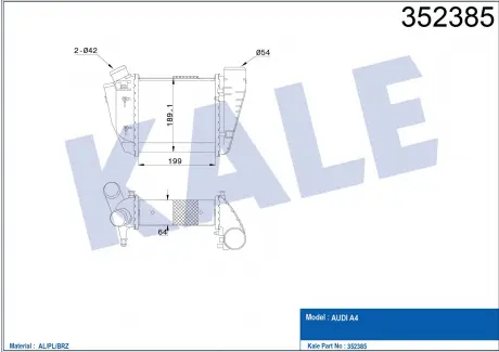 KALE VW Интеркулер Audi A4 2.5TDI 00- KALE OTO RADYATOR 352385