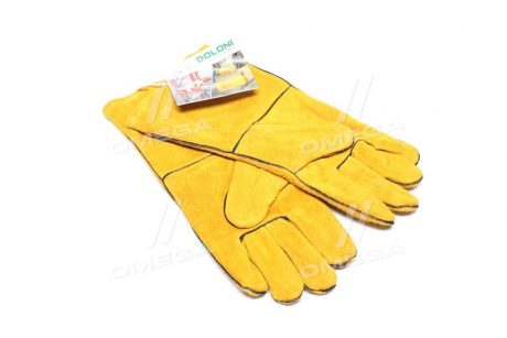 Перчатки спилковые, желтые, с подкладкой, манжет крага, 36 см размер 10 (DOLONI) Украина 4507 (фото 1)