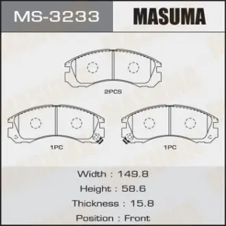 Колодка тормозная передняя Mitsubishi L200 (00-08), Lancer (08-12), Pajero Sport Masuma MS3233