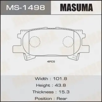 Колодка тормозная передняя Lexus RX 350 (06-08)/ Toyota Highlander (03-07) (MS14 Masuma MS1498