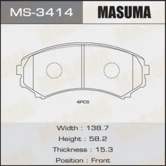 Колодка тормозная передняя Mitsubishi Pajero (00-) Masuma MS3414
