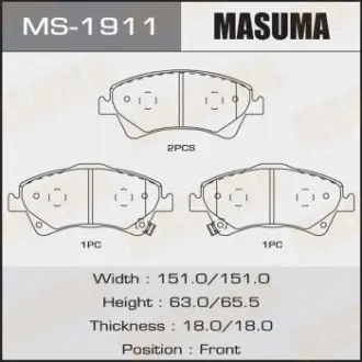 Колодка тормозная передняя Toyota Auris (06-15), Avensis (08-), Corolla (06-10) Masuma MS1911