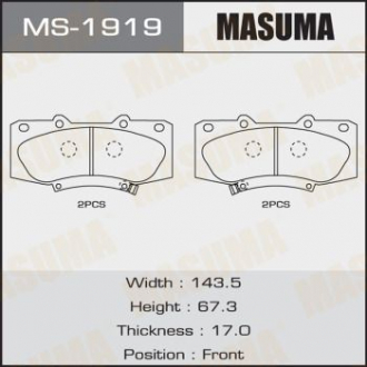 Колодка тормозная передняя Toyota Hilux (08-15) Masuma MS1919 (фото 1)