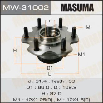 Ступиця колеса переднього у зборі з підшипником Mitsubishi Pajero (00-) Masuma MW31002