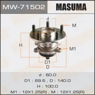Ступица колеса заднего в сборе с подшипником Suzuki SX 4 (06-) (с ABS) Masuma MW71502